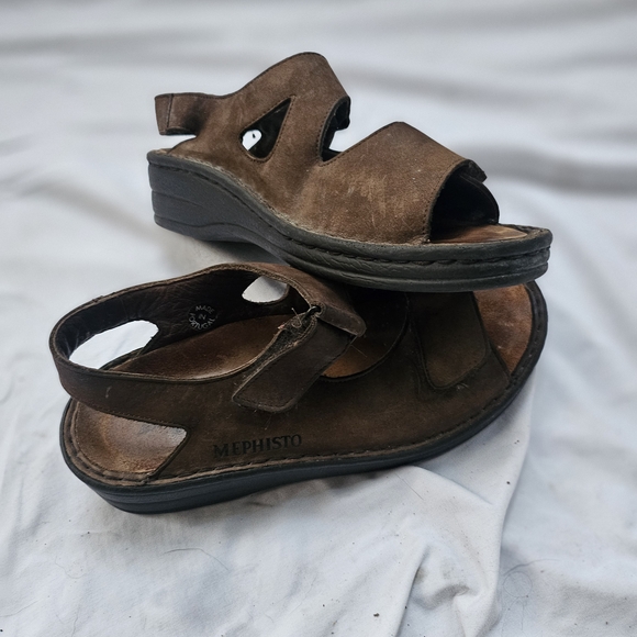 Mobils Womens Sandals Size 38 Tan Leather Open Toe Adjustable Straps Sling Back - Picture 1 of 6